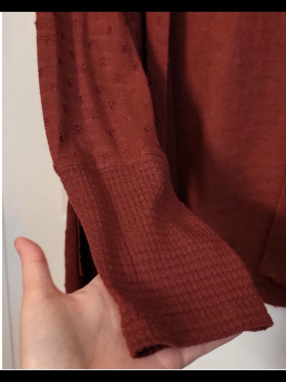 🌿Maurices Terra Cotta Textured Open Front Hooded Cardigan Sweater Women's L - Picture 6 of 11